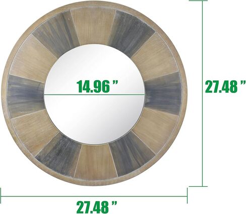 مرآة حائط خشبية مستديرة ثلاثية الألوان من Stonebriar مقاس 27.5 بوصة مع شماعة مرفقة، ديكور ريفي مزخرف لغرفة المعيشة وغرفة النوم والحمام والممر والمدخل in Kuwait