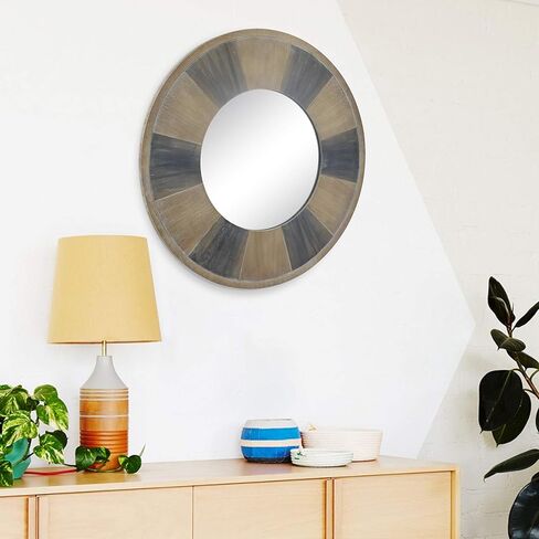 مرآة حائط خشبية مستديرة ثلاثية الألوان من Stonebriar مقاس 27.5 بوصة مع شماعة مرفقة، ديكور ريفي مزخرف لغرفة المعيشة وغرفة النوم والحمام والممر والمدخل in Kuwait