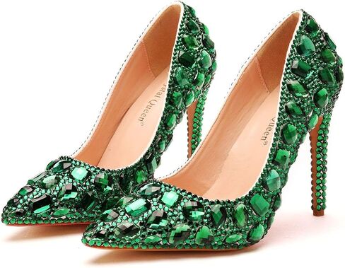 Women Luxury Rhinestones Stiletto Heels Pointy Toe Pump Shoes Fashion Thin Heels Party Dress Shoes in Saudi Arabia