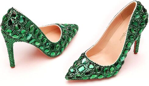Women Luxury Rhinestones Stiletto Heels Pointy Toe Pump Shoes Fashion Thin Heels Party Dress Shoes in Saudi Arabia