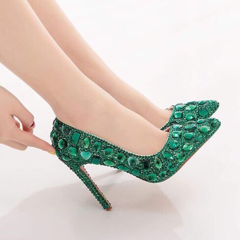 Women Luxury Rhinestones Stiletto Heels Pointy Toe Pump Shoes Fashion Thin Heels Party Dress Shoes in Saudi Arabia