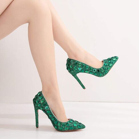 Women Luxury Rhinestones Stiletto Heels Pointy Toe Pump Shoes Fashion Thin Heels Party Dress Shoes in Saudi Arabia