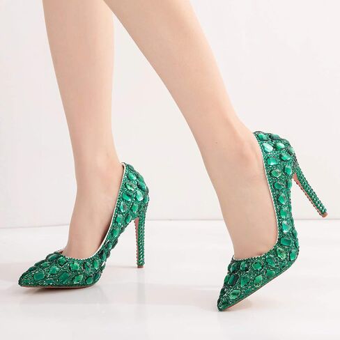 Women Luxury Rhinestones Stiletto Heels Pointy Toe Pump Shoes Fashion Thin Heels Party Dress Shoes in Saudi Arabia