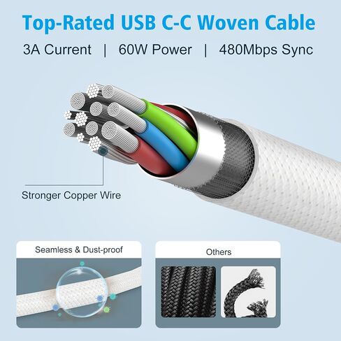 USB C to USB C Cable for MacBook Air/Pro, iPad Pro 12.9 11 inch, iPad Air 5 4, Mini 6, iPhone 15/15 Pro/15 Plus/15 Pro Max, Samsung, Pixel, LG, Type C Fast Charging Cord 60W 6.6FT in Saudi Arabia