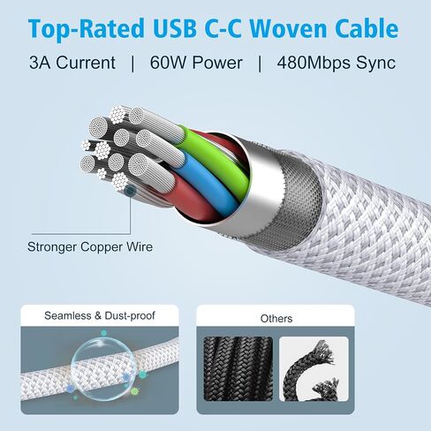 USB C to USB C Cable for MacBook Air/Pro, iPad Pro 12.9 11 inch, iPad Air 5 4, Mini 6, iPhone 15/15 Pro/15 Plus/15 Pro Max, Samsung, Pixel, LG, Type C Fast Charging Cord 60W 6.6FT in Saudi Arabia