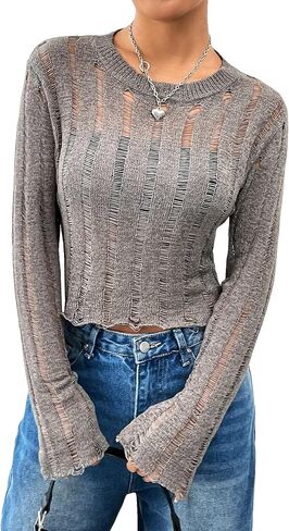 سترة نسائية شبكية من GORGLITTER بأكمام طويلة ورقبة دائرية مجوفة in Kuwait