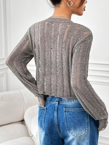 سترة نسائية شبكية من GORGLITTER بأكمام طويلة ورقبة دائرية مجوفة in Kuwait