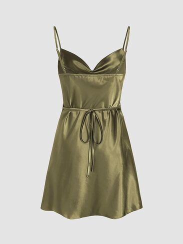 CIDER Summer Dresses 2024 Wedding Guest Dress Cocktail Dresses Solid Satin Cowl Neck Cami Mini Dress in Kuwait