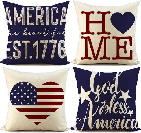 4th of July Decorations Pillow Covers 12 x 20 Set of 4 Memorial Day Patriotic Throw Pillow Covers God Bless America Flag Stars and Stripes Independence Day Decor for Home in Saudi Arabia