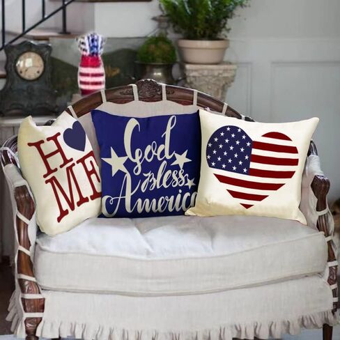 4th of July Decorations Pillow Covers 12 x 20 Set of 4 Memorial Day Patriotic Throw Pillow Covers God Bless America Flag Stars and Stripes Independence Day Decor for Home in Saudi Arabia