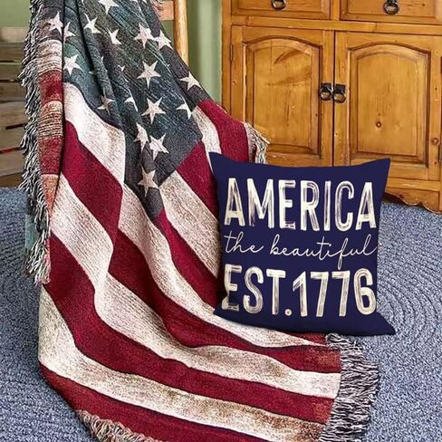 4th of July Decorations Pillow Covers 12 x 20 Set of 4 Memorial Day Patriotic Throw Pillow Covers God Bless America Flag Stars and Stripes Independence Day Decor for Home in Saudi Arabia