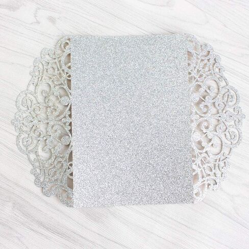 5x7 20PCS Silver Laser Cut Wedding Invitations Cards with Ribbons for Wedding Bridal Shower Engagement Birthday Graduation Invite (Silver Glitter) in Saudi Arabia