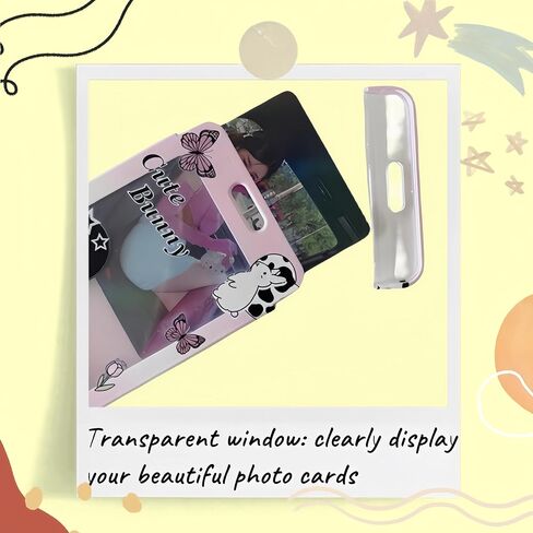 4 Pcs Acrylic Kpop Photocard Holder Butterfly Bunny Cute ID Badge Holder with Pendant Keychain Spiral Wrist Coil Photo Display Protector Case for School Office Bus Pass Student Credit ID Card in Saudi Arabia