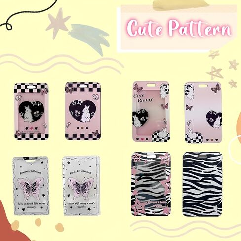 4 Pcs Acrylic Kpop Photocard Holder Butterfly Bunny Cute ID Badge Holder with Pendant Keychain Spiral Wrist Coil Photo Display Protector Case for School Office Bus Pass Student Credit ID Card in Saudi Arabia