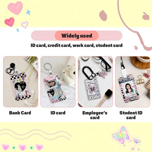 4 Pcs Acrylic Kpop Photocard Holder Butterfly Bunny Cute ID Badge Holder with Pendant Keychain Spiral Wrist Coil Photo Display Protector Case for School Office Bus Pass Student Credit ID Card in Saudi Arabia