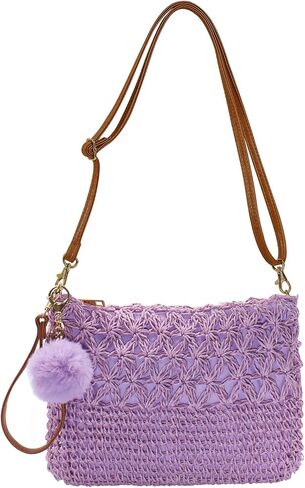 Straw Crossbody Bags Women Summer Woven Shoulder Purse Beach Wristlet Zipper in Saudi Arabia