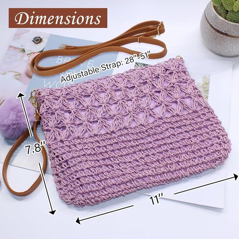 Straw Crossbody Bags Women Summer Woven Shoulder Purse Beach Wristlet Zipper in Saudi Arabia