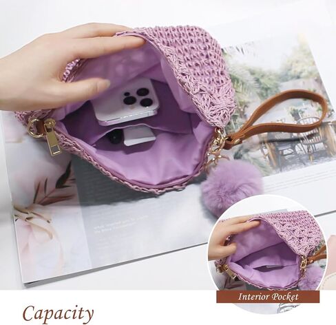 Straw Crossbody Bags Women Summer Woven Shoulder Purse Beach Wristlet Zipper in Saudi Arabia