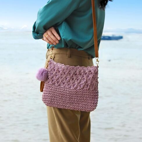 Straw Crossbody Bags Women Summer Woven Shoulder Purse Beach Wristlet Zipper in Saudi Arabia