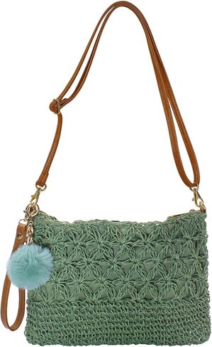 حقائب كروس من القش للنساء صيفية منسوجة بمحفظة كتف للشاطئ وسحاب معصم in Kuwait