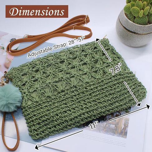 حقائب كروس من القش للنساء صيفية منسوجة بمحفظة كتف للشاطئ وسحاب معصم in Kuwait