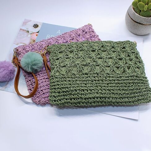 حقائب كروس من القش للنساء صيفية منسوجة بمحفظة كتف للشاطئ وسحاب معصم in Kuwait