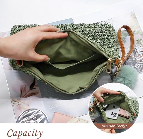 حقائب كروس من القش للنساء صيفية منسوجة بمحفظة كتف للشاطئ وسحاب معصم in Kuwait