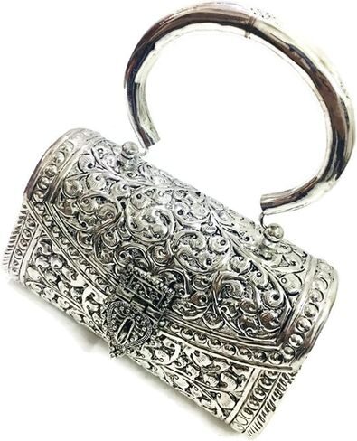 الهندي النحاس مخلب الفضة الأبيض براثن خمر اليدوية النحاس محفظة معدنية اليد مخلب حقيبة يد للنساء حزب العروس الزواج مخلب in Kuwait