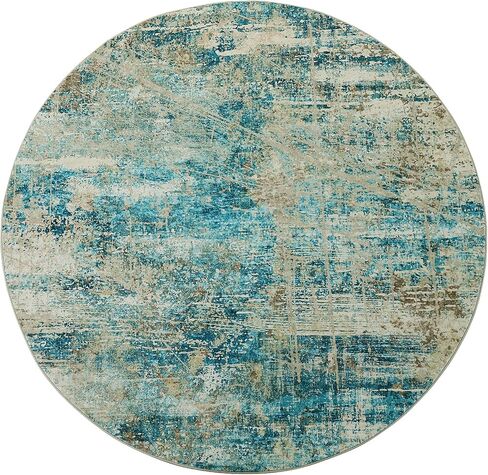 HOMBYS 7ft Modern Round Area Rug for Living Room Bedroom, Large Circle Floor Carpet for Indoor Office Dining Room, Abstract Home Deco Non-Shedding, Machine Washable, Beige Blue in Saudi Arabia