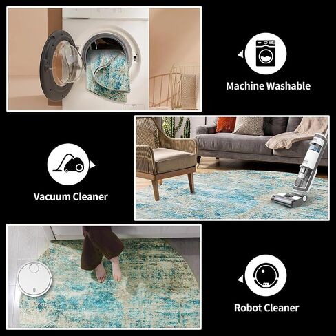 HOMBYS 7ft Modern Round Area Rug for Living Room Bedroom, Large Circle Floor Carpet for Indoor Office Dining Room, Abstract Home Deco Non-Shedding, Machine Washable, Beige Blue in Saudi Arabia