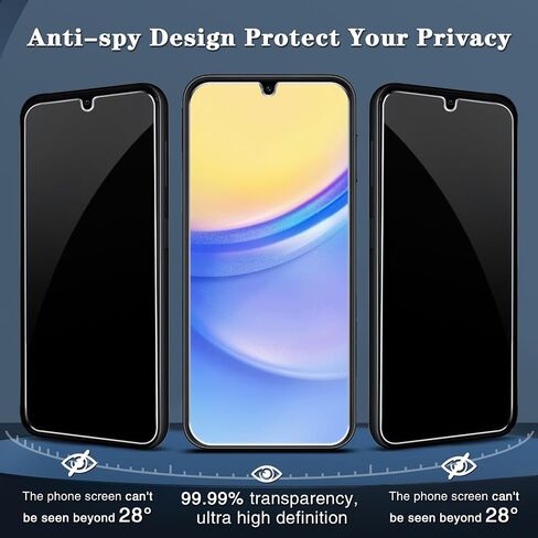[واقي شاشة للخصوصية مكون من 3 قطع لهاتف Samsung Galaxy A15 5G من الزجاج المقسى [لا يدعم قارئ بصمات الأصابع]، صلابة 9H، خالي من الفقاعات in Kuwait