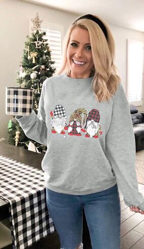 BANGELY Ugly Christmas Sweatshirt النساء عيد ميلاد سعيد جنوم الجرافيك قميص عارضة طويلة الأكمام عطلة قمصان قمم in Saudi Arabia