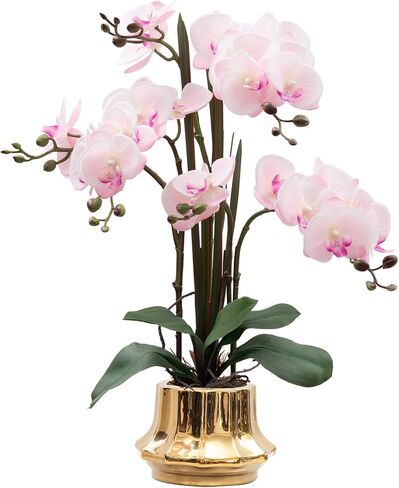 Artificial Orchid Flower Plant 20.9'' Real Touch Faux Orchids in Ceramic Vase Pink Fake Phalaenopsis Flower Arrangement Silk Orchids with Stems for Centerpiece Table Home Indoor Decor in Saudi Arabia