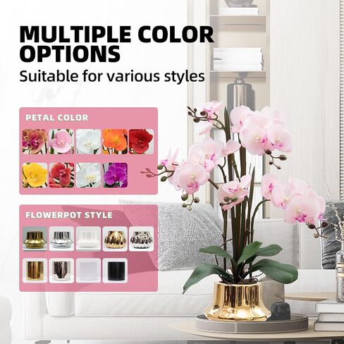 Artificial Orchid Flower Plant 20.9'' Real Touch Faux Orchids in Ceramic Vase Pink Fake Phalaenopsis Flower Arrangement Silk Orchids with Stems for Centerpiece Table Home Indoor Decor in Saudi Arabia
