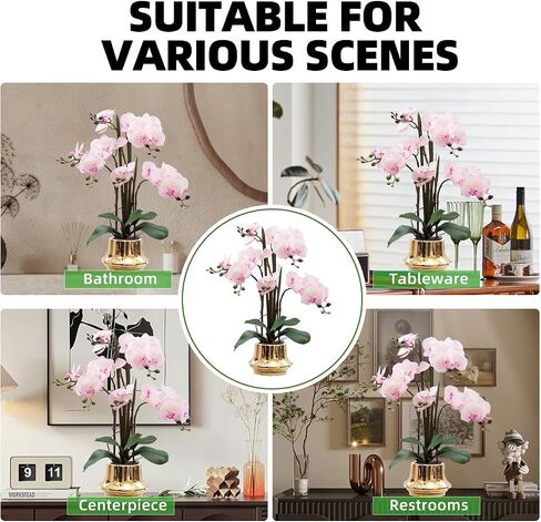 Artificial Orchid Flower Plant 20.9'' Real Touch Faux Orchids in Ceramic Vase Pink Fake Phalaenopsis Flower Arrangement Silk Orchids with Stems for Centerpiece Table Home Indoor Decor in Saudi Arabia
