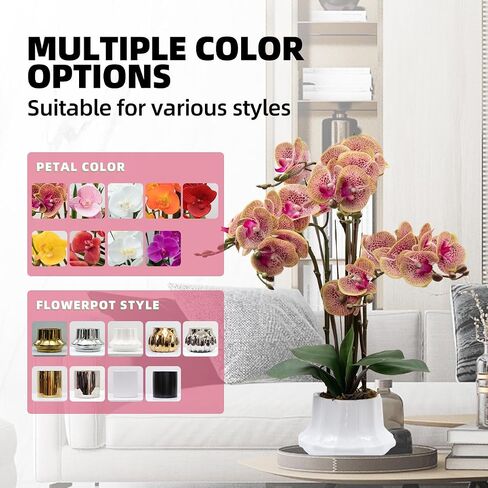 Artificial Orchid Flower Plant 20.9'' Real Touch Faux Orchids in Ceramic Vase Pink Fake Phalaenopsis Flower Arrangement Silk Orchids with Stems for Centerpiece Table Home Indoor Decor in Saudi Arabia