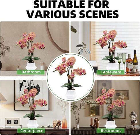 Artificial Orchid Flower Plant 20.9'' Real Touch Faux Orchids in Ceramic Vase Pink Fake Phalaenopsis Flower Arrangement Silk Orchids with Stems for Centerpiece Table Home Indoor Decor in Saudi Arabia