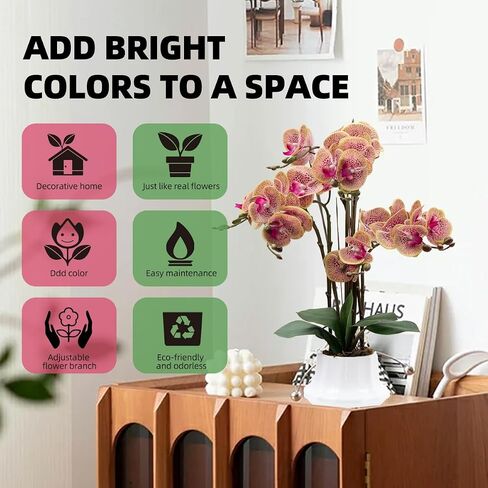 Artificial Orchid Flower Plant 20.9'' Real Touch Faux Orchids in Ceramic Vase Pink Fake Phalaenopsis Flower Arrangement Silk Orchids with Stems for Centerpiece Table Home Indoor Decor in Saudi Arabia