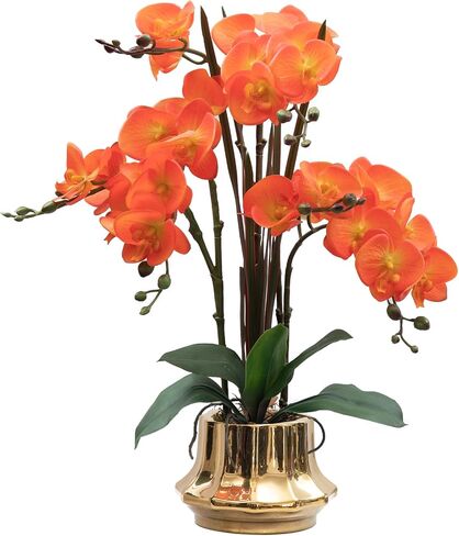 Artificial Orchid Flower Plant 20.9'' Real Touch Faux Orchids in Ceramic Vase Pink Fake Phalaenopsis Flower Arrangement Silk Orchids with Stems for Centerpiece Table Home Indoor Decor in Saudi Arabia