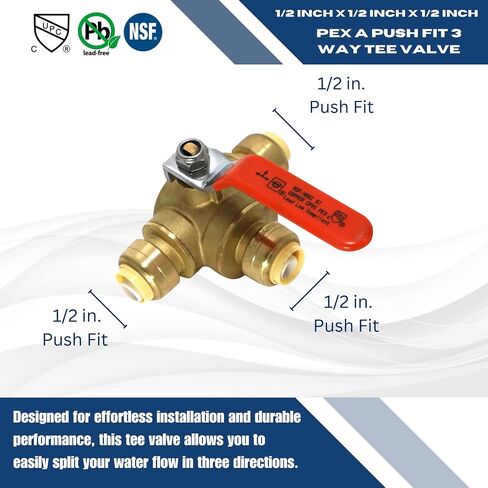 Push Fit 1/2 Inch x 1/2 Inch Push Fit x 1/2 Inch Push Fit 3 Way Tee Valve in Saudi Arabia