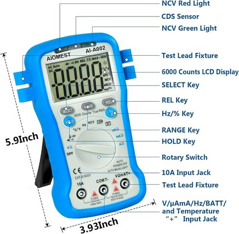 AIOMEST 6000 Counts TRMS Digital Multimeter Auto Ranging - Electrical Meter Multitester for AC/DC Current Voltage Resistance Capacitance Frequency/Duty, Diode/hFE, NCV, Temperature with Auto Backlight in Saudi Arabia