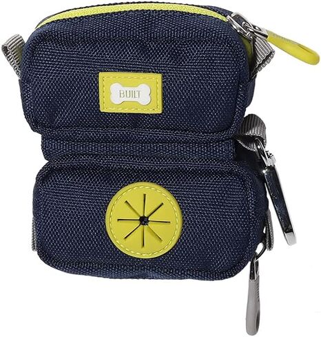 حقيبة مقود ثنائية مدمجة (حقيبة نفايات الحيوانات الأليفة وحامل المكافآت)، باللون الأزرق الداكن والأصفر in Kuwait