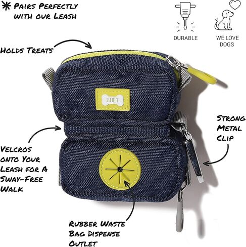 حقيبة مقود ثنائية مدمجة (حقيبة نفايات الحيوانات الأليفة وحامل المكافآت)، باللون الأزرق الداكن والأصفر in Kuwait