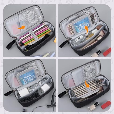 EOOUT Big Capacity Black Pencil Case Pouch with Zipper, Large Organized Pen Case Makeup Bag Office Supplies Stationery Pencil Box for College Middle School Travel in Saudi Arabia