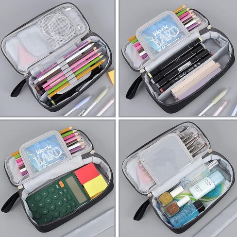 EOOUT Big Capacity Black Pencil Case Pouch with Zipper, Large Organized Pen Case Makeup Bag Office Supplies Stationery Pencil Box for College Middle School Travel in Saudi Arabia