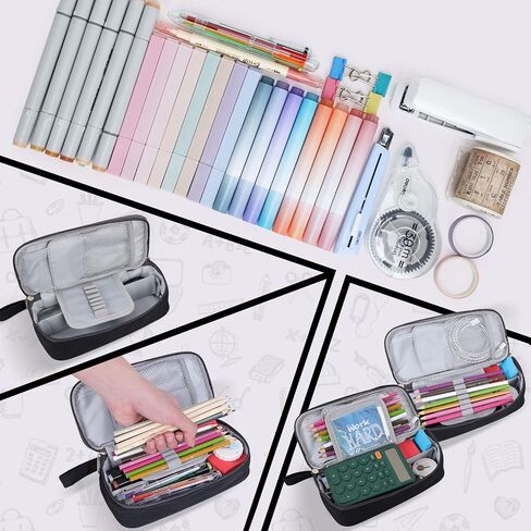 EOOUT Big Capacity Black Pencil Case Pouch with Zipper, Large Organized Pen Case Makeup Bag Office Supplies Stationery Pencil Box for College Middle School Travel in Saudi Arabia