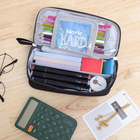 EOOUT Big Capacity Black Pencil Case Pouch with Zipper, Large Organized Pen Case Makeup Bag Office Supplies Stationery Pencil Box for College Middle School Travel in Saudi Arabia
