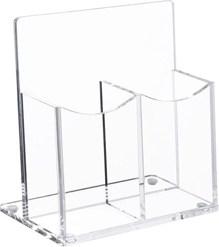 حامل جهاز التحكم عن بعد من الأكريليك الشفاف، حامل أقلام مكتبي مكون من حجرتين حامل أقلام للبطاقة، مجموعة الملحقات الرسمية، 5.9 × 3.5 × 6.3 بوصة in Kuwait