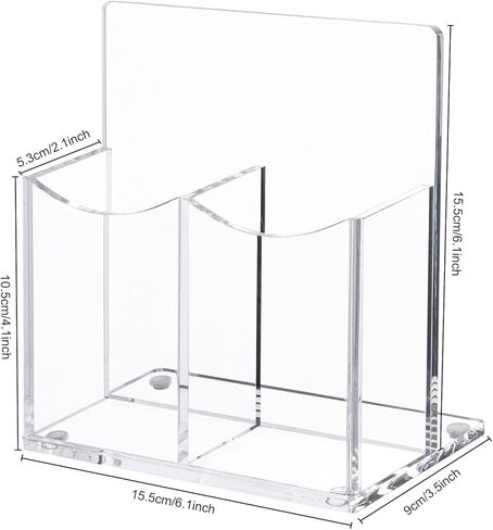 حامل جهاز التحكم عن بعد من الأكريليك الشفاف، حامل أقلام مكتبي مكون من حجرتين حامل أقلام للبطاقة، مجموعة الملحقات الرسمية، 5.9 × 3.5 × 6.3 بوصة in Kuwait