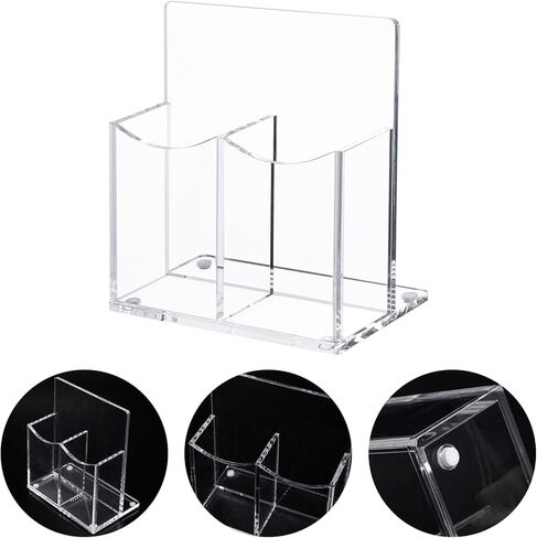 حامل جهاز التحكم عن بعد من الأكريليك الشفاف، حامل أقلام مكتبي مكون من حجرتين حامل أقلام للبطاقة، مجموعة الملحقات الرسمية، 5.9 × 3.5 × 6.3 بوصة in Kuwait